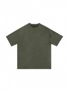 MT99 American Vintage Heavy Suede Basic Short Sleeve T-Shirt, Loose Fit, Solid Military Green - Army Green - View 4