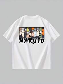 Hombres Negro y Blanco 100% Algodón Camiseta Suave Transpirable Camiseta de Manga Corta con Impresión Anime Pareja Suelta de Manga Corta 195g Manga corta de verano con estampado "NARUTs" - Blanco (parte posterior) - Ver 4