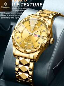 BINBOND 2 件情侣石英表罗马数字时尚不锈钢防水男士腕表女士情侣手表情人节礼物 - 金色 - 查看 2