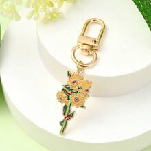 1pc Flower Design Keychain, Pastoral Floral Keyring, Violet/Lily Of The Valley/Lily/Sunflower Alloy Pendant, Fashion Elegant Bag Charm Accessory, Holiday Gift