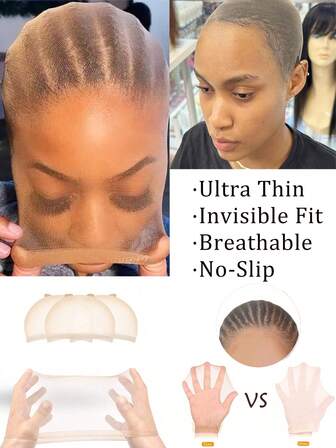 Natürliche atmungsaktive Perückenkappe - ultradünnes transparentes Nylon, leichte dehnbare Glatzenkappe für Lace-Front-Perücken, bequemer Sommertragkomfort für Frauen