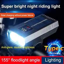 Bicycle Light Super Bright Dual Lights Solar Charging Type-C Charging 3 Lighting Modes With Digital Display, Outdoor Cycling Lighting Tool For Mountain Bike - Multicolor - View 2