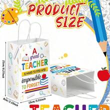2个/6个/12个/24个装纸质教师感谢礼品袋，苹果铅笔尺子设计，带提手，适合教师节派对装饰、生日、节日礼物，送给老师、同事、团队 - 彩色 - 查看 5