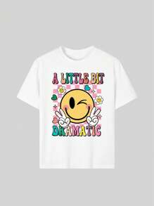 Paquete de 3 camisetas de manga corta y cuello redondo informales estampadas para niñas, con diseño de conejo bonito, ropa de verano para estudiantes y niños, ¡que aporta alegría y felicidad a cada niño!