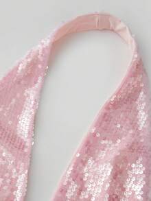 Women Sparkly Sequins Tank Tops Y2k Glitter Backless Halter Neck Vests Summer Sleeveless Tops Streetwear - Pink - View 6