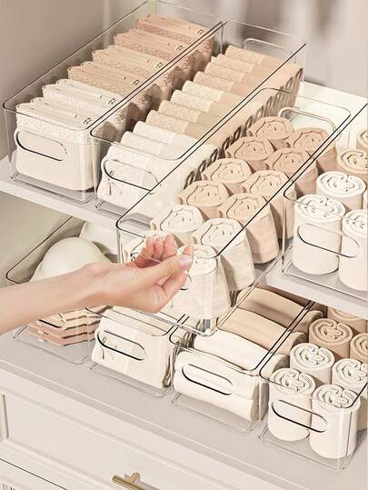 1 包 2 件/1 件桌面透明收纳盒，家居收纳盒，适用于内衣、袜子、杂物、化妆品、厨房、冰箱