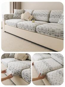 1pc Summer Breathable Jacquard Non-Slip Sofa Seat Cushion Cover, Style Cool And Skin-Friendly, Pet-Proof, Elastic Sofa Slipcover, Fits L-Shaped Sofa And 1/2/3/4 Seat Sofa