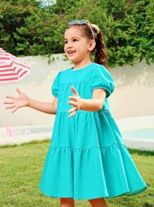 Seven Princess 1 pièce Robe à manches courtes style coréen décontracté confortable avec col rond, convient pour l'été, les vacances ou les sorties