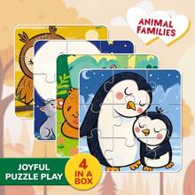 Caja 4 en 1, Rompecabezas, Juguete del rompecabezas con diseño de animales de dibujos animados, juguete educativo para niños, juego de emparejamiento educativo, juego de emparejamiento de formas, juegos de aprendizaje fonético, juguetes fáciles de usar, desarrollo cognitivo mejorado, diversión de aprendizaje temprano, escuela, estudiante, papelería, útiles escolares, regalo de vuelta a la escuela, niño, niña, regalo de cumpleaños para niños