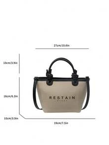 女士多功能帆布水桶手提包 - 黑色 - 查看 3