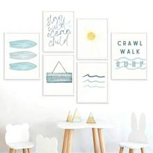 1PC Summer Surf Shark Fish Waves Sun Sea Quote Canvas Painting Nordic Posters And Prints Wall Pictures Room Decor Wall Art Paintings In Living Rooms, Bedrooms, Dining Rooms Optional Frames Modern Posters, Wall Arts, Canvas Paintings, And Reusable Frames