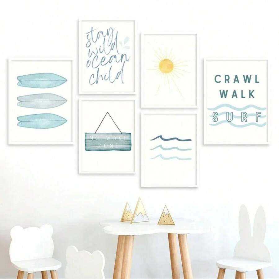 1PC Summer Surf Shark Fish Waves Sun Sea Quote Canvas Painting Nordic Posters And Prints Wall Pictures Room Decor Wall Art Paintings In Living Rooms, Bedrooms, Dining Rooms Optional Frames Modern Posters, Wall Arts, Canvas Paintings, And Reusable Frames