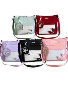 1 pieza Bolso de hombro con combinación de colores para niñas, versátil y de moda, bolso escolar informal con cierre de cremallera, adecuado para uso diario y en el campus