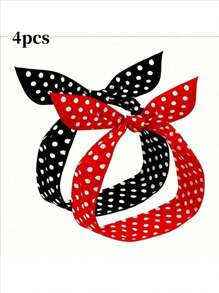 2/4pcs Polka Polka Dot Headband Suitable For Girls And Women, Vintage Bandana (Red, Black, White) Printed Headband From The 1950s, Cute Bow Dots, Hair Accessories For Women's Daily Use Turban Headband Sweatband