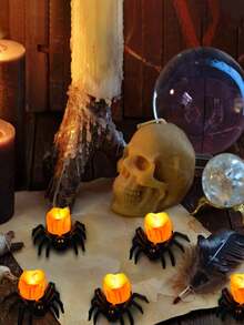 4/2/1Pack Halloween Spider Tea Lights, Novelty LED Flameless Spider Candle Holder Lamp Battery Operated Orange Tea Light For Halloween Party Table Home Spooky Decoration, Thanksgiving Decoration, Halloween Decoration, Fall Decoration, Harvest Festival Decoration, Room Decoration, Bedroom Decoration,Halloween Decor