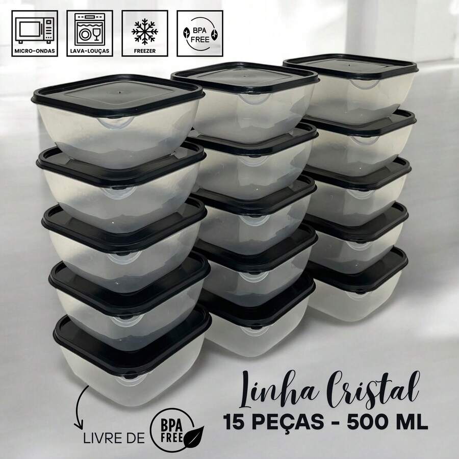 Kit 15 Square Lunch Boxes 500 ML Crystal Line  Food Storage - màu đen - Xem 1