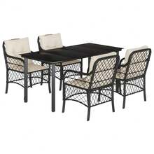 vidaXL Set da Pranzo da Giardino 5 pz Nero con Cuscini in Polyrattan - nero - Visualizzare 2