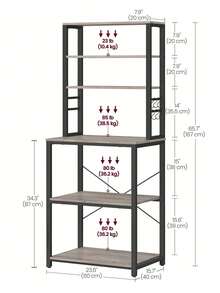 Kitchen Storage Rack, Coffee Bar, Baker's Rack, Total 6 Shelves And 6 Hooks, For Microwave, Steel Frame, Industrial, Greige And Black - Black - View 7