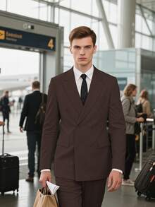 Men's 2 Piece Suits Double Breasted Tuxedo Sets For Men Slim Fit Blazer Jacket Pants Sets For Business Formal Wedding Prom - Coffee Brown - View 6