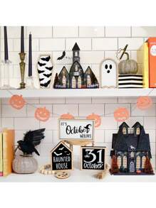 Décoration de plateau à plusieurs étages pour Halloween, décoration de fête d'Halloween, chauve-souris effrayante et fantôme, décorations en bois pour ambiance (plateau non inclus)