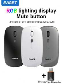 EAGET 7 Colors RGB Backlight Silent Wireless Mouse 2.4G LED Light Portable Mouse Compatible With Laptop And Tablet Dual Mode Free Adapter