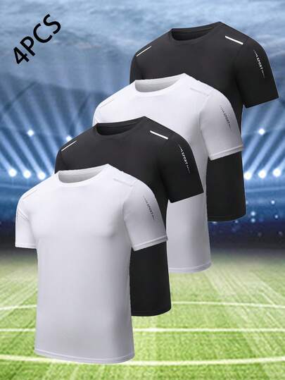 4pcs Men's Sports Short Sleeve T-Shirts, Lightweight Icy-Feel Outdoor Casual Wear For Summer