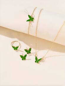 5 件套蝴蝶珐琅吊坠项链套装，百搭优雅，适合日常佩戴 - 彩色 - 查看 10