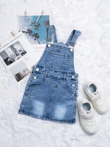 Adjustable Strap Cute Little Girls Fashion Versatile Elastic Denim Suspender Skirt, All Season - Light Wash - View 2