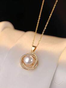 Set de 4 piezas de collar, anillo y aretes de estilo francés elegante con perlas falsas, ligeros y ideales para uso diario, regalo para el Día de San Valentín, para la mamá, madre, Día de la Madre