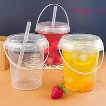 5/10sets33.81 Ounce Large Plastic Cups With LIDS And Straws - Reusable, Bisphenol A-Free Drink Cups For Iced Drinks, Fruits, Ice Buckets - For Parties, Festivals And Daily Use - 彩色 - 查看 9