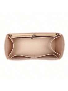 1 pièce Sac organisateur à poches multiples, organisateur de sac à main en feutre avec fermeture éclair, sac de rangement pour cosmétiques en tissu feutre avec fermeture éclair, sac de rangement de voyage léger et portable, organisateur d'insert de sac avec poches multiples, insert de forme pour petit sac à main, organisateur de sac dans un sac - Beige - Voir 3