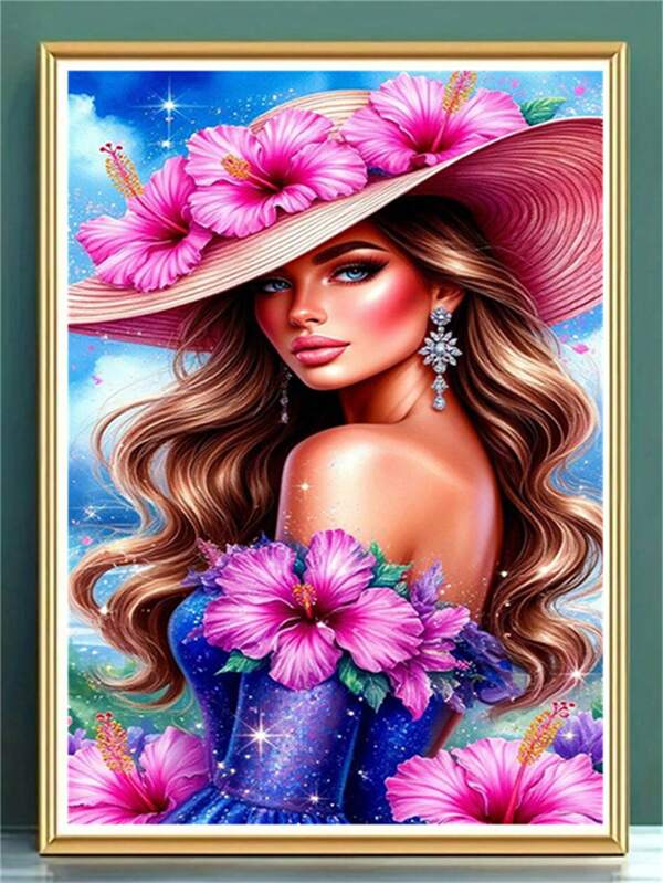 1 pieza Juego de Pintura de Diamantes Redonda - Tema de Figura Humana, Arte de Bordado de Diamante Completo, Arte de Mosaico de Diamante DIY sin Marco, Regalo de Pintura de Decoración de Pared del Hogar