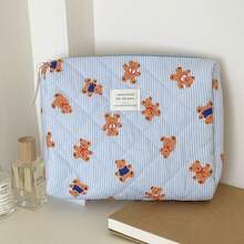 3 PiecesMakeup Bag Quilted Makeup Bag Silk Ribbon Makeup Bag Set Flower Travel Washbag - Royal Blue - View 8