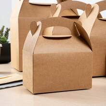 24/12/6pcs Brown Paper Bags With Handles And Lids, DIY Handmade Gift Box, Cube, Cupcake, Outdoor, Wedding, Birthday Party, Ideal For Fun Celebrations