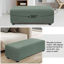 High Stretch Ottoman Cover With Elastic Bottom, Soft Slipcover Jacquard Fabric Small Checks Rectangle Storage Stool Cover Furniture Covers - Asparagus - View 2