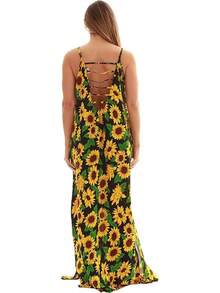 Tie Dye Spaghetti Strap Maxi Dress - Black Floral Dress - View 3