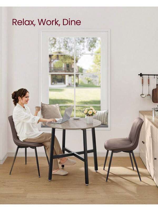 Dining Table, Round Kitchen Table, For Living Room, Office, 80 X 75 Cm (Diameter X Height), Industrial Style, Heather Greige And Ink Black