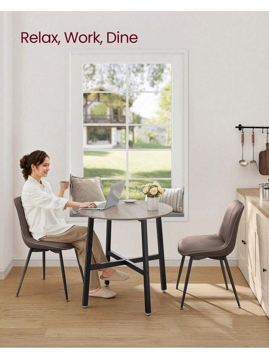 Dining Table, Round Kitchen Table, For Living Room, Office, 80 X 75 Cm (Diameter X Height), Industrial Style, Heather Greige And Ink Black - White - View 1