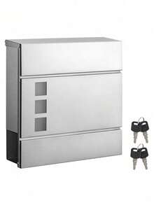 Stainless Steel Modern Letter Box With Newspaper Holder, Lid, Lockable, Easy To Install, Silver - Silver - View 9