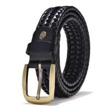 Men Genuine Leather Braided Belts Webbing High Quality Braided Vintage Belt For Men Gold Pin Buckle Casual For Jeans Strap