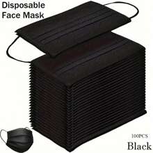 100 片/50 片成人黑色透气口罩 - 防过敏、透气面料、佩戴舒适、带弹性耳挂、无需电池、加厚透气口罩