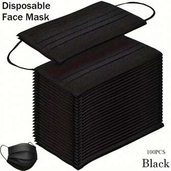 100 Pcs/50pcs Adult Black Breathable Face Mask - Hypoallergenic, Breathable Fabric, Comfortable Fit, With Elastic Ear Loops, Battery Free, Thick Breathable Face Mask