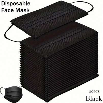 100 Pcs/50pcs Adult Black Breathable Face Mask - Hypoallergenic, Breathable Fabric, Comfortable Fit, With Elastic Ear Loops, Battery Free, Thick Breathable Face Mask