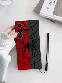 1 pieza Funda de teléfono de unicolor con gráfico de araña de TPU y 1 pieza Cordón de silicona de unicolor, compatible con iPhone/teléfonos Android, protectora y de moda