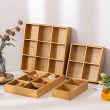 1 件多方形木质储物托盘，厨房整理和储物工具，多用途桌面储物整理器，用于家庭餐桌、节日聚会、庭院休闲 - 彩色 - 查看 2