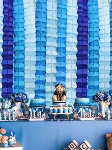 12件/套 - 60英尺（18米）三叶草花环，蓝白流苏纸质悬挂花环，可重复使用，适合主题派对、婴儿派对、毕业典礼、婚礼、家庭聚会、海军蓝海洋主题派对等。