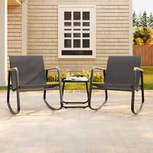 Outdoor Bistro Set 3-Piece – Rattan Rocking Chairs With Coffee Table, All-Weather Patio Furniture For Balcony & Garden - màu đen - Xem 2