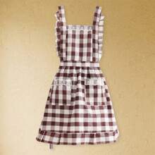 Plaid Apron For Women, Kitchen Cooking Apron With Pocket Adjustable Chef Apron Baking Aprons Bib Aprons Artist Apron For Cooking - Coffee Brown - View 4