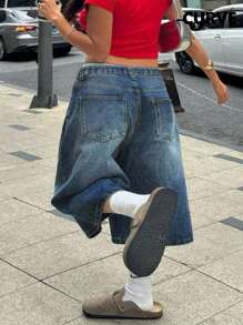 Plus Size Spring And Summer New Cross-Border European And American Street Style Mid-Waist Non-Elastic Loose Casual Plus-Size Women's Denim Shorts