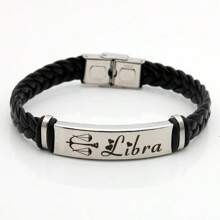 Stainless Steel Constellation Bracelet For Women Men Zodiac Sign Leather Bracelet Wristband Jewelry Birthday Gift